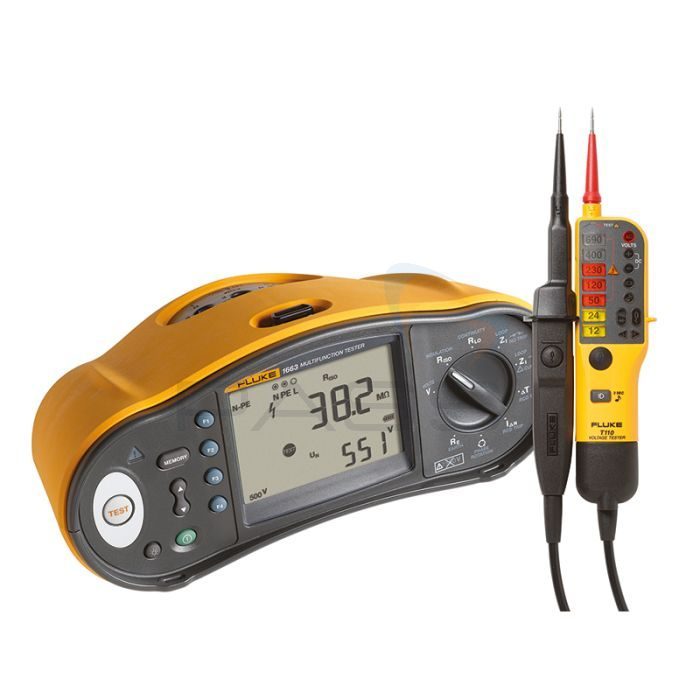 a yellow electronic device with a digital display for testing electrical circuits